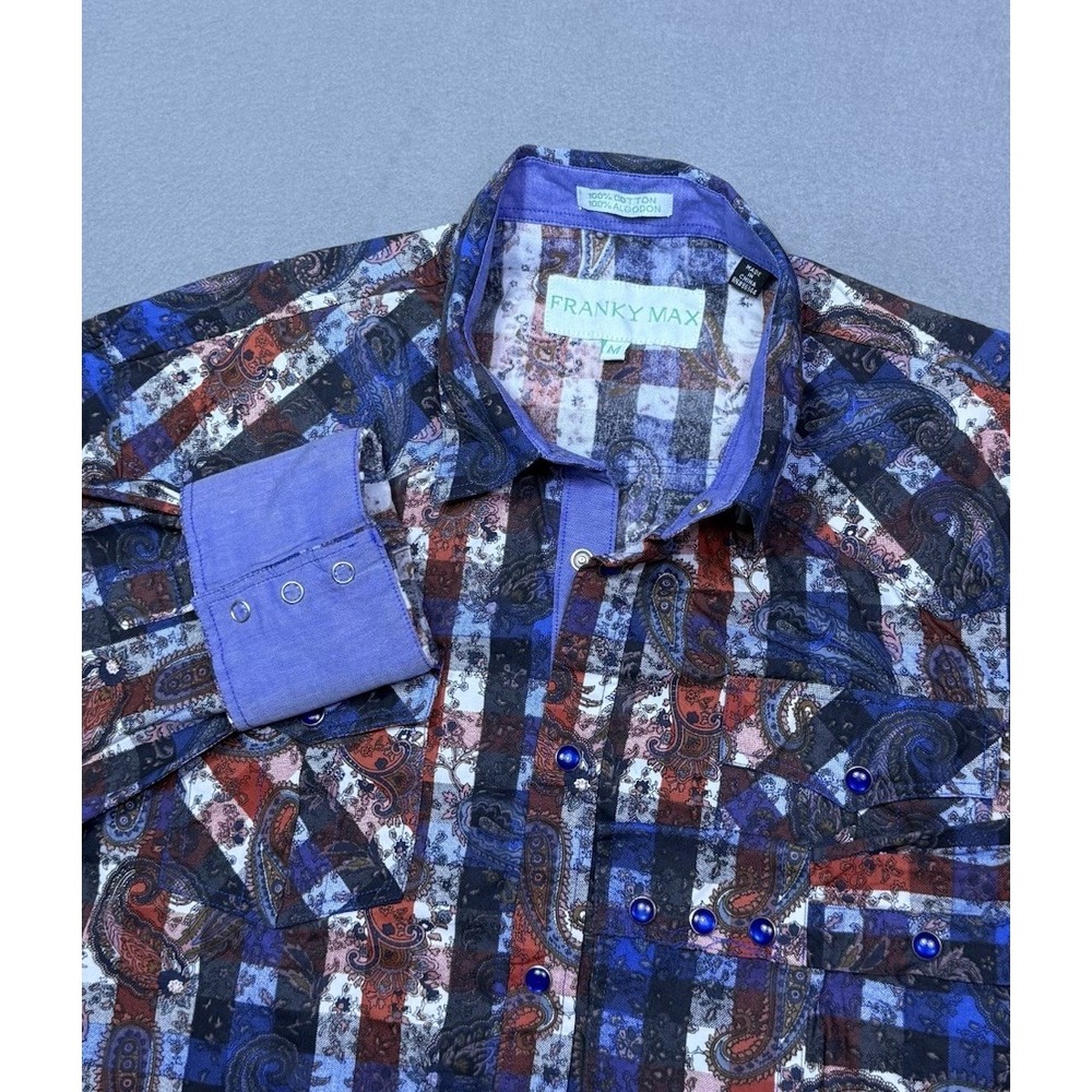 Franky Max Shirt Mens M Paisley Patchwork Pearl Snap Western Cowboy